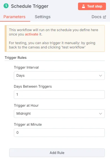 n8n trigger nodo config