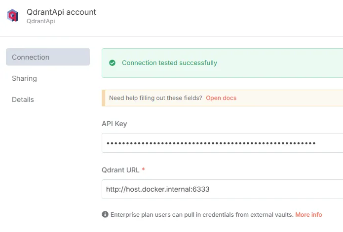 n8n qdrant vector store nodo config
